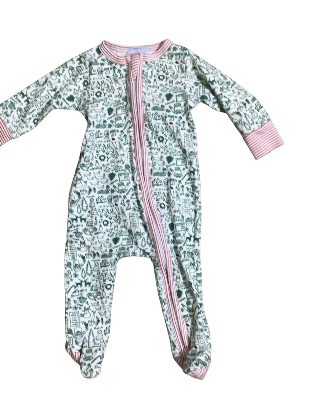 Joy Street Pima Cotton North Pole Christmas Green Baby Zip Footed Sleeper 0-3 Mo